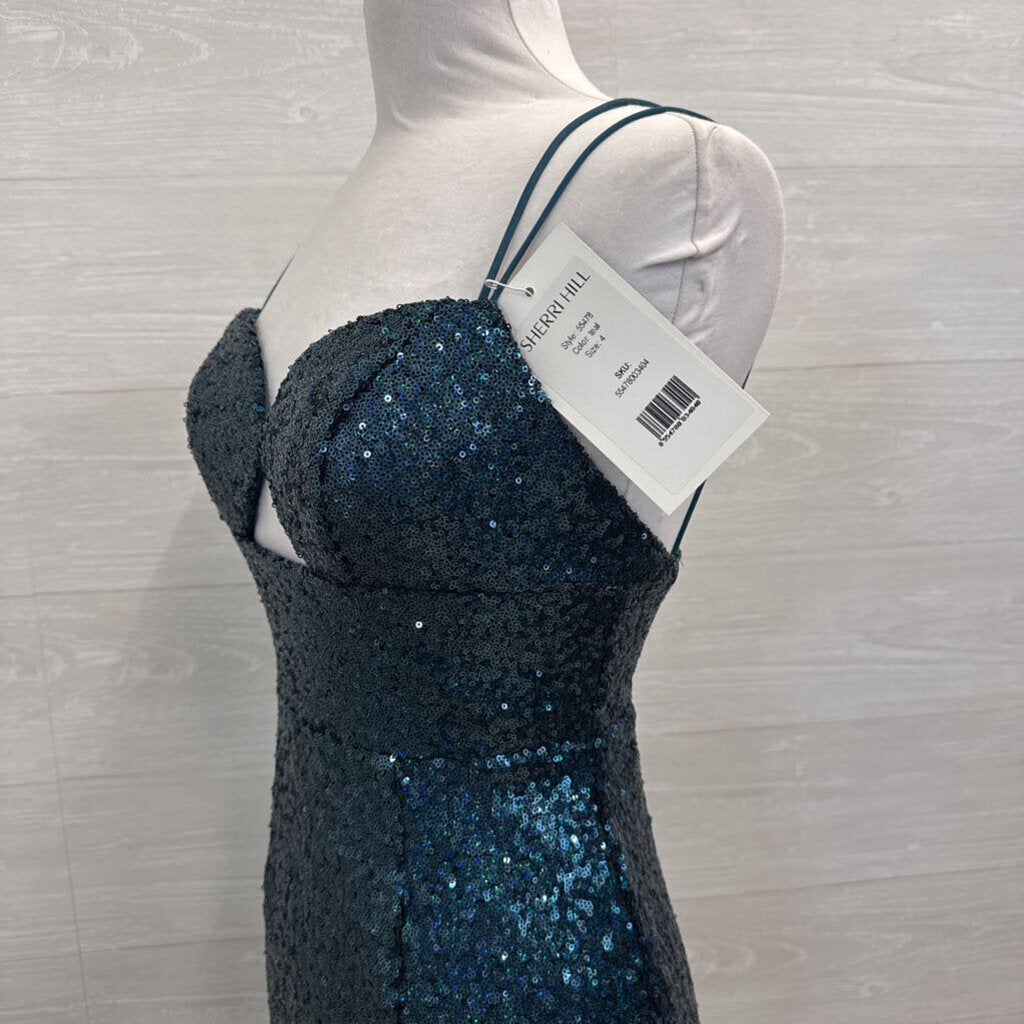 Sherri Hill Blue Iridescent Full Sequin Long Formal Dress 4