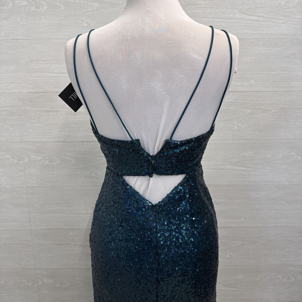 Sherri Hill Blue Iridescent Full Sequin Long Formal Dress 4