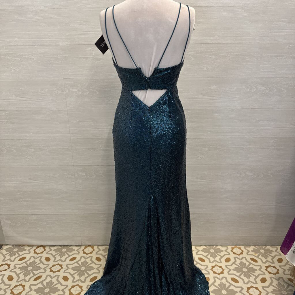 Sherri Hill Blue Iridescent Full Sequin Long Formal Dress 4