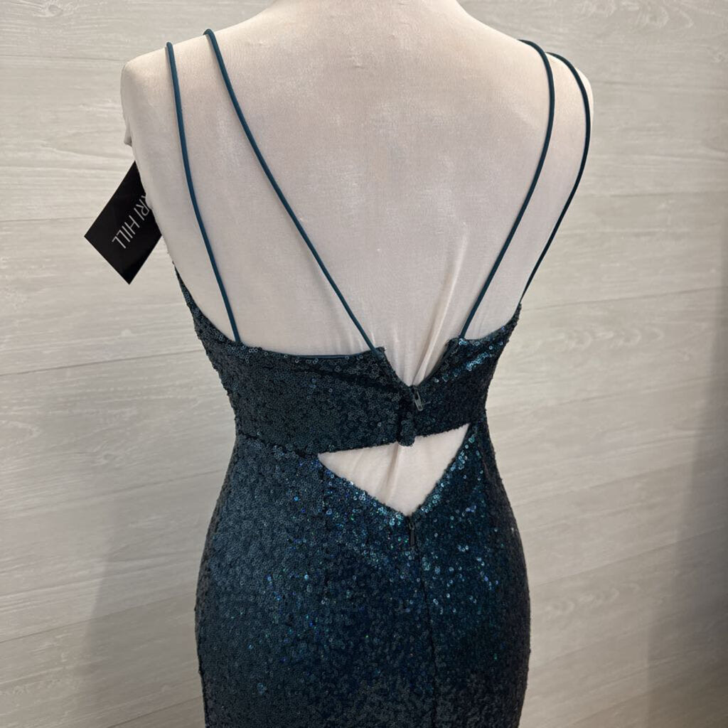 Sherri Hill Blue Iridescent Full Sequin Long Formal Dress 4