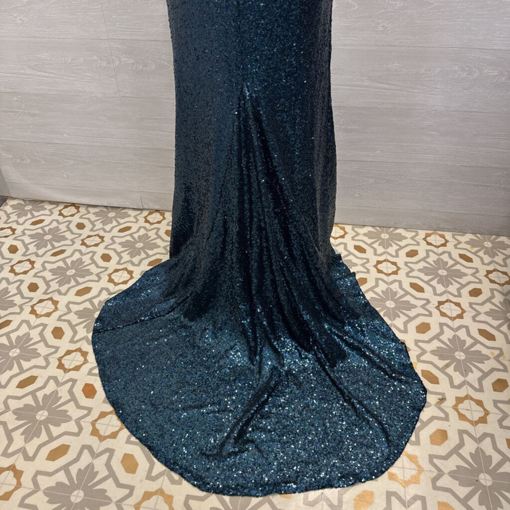 Sherri Hill Blue Iridescent Full Sequin Long Formal Dress 4