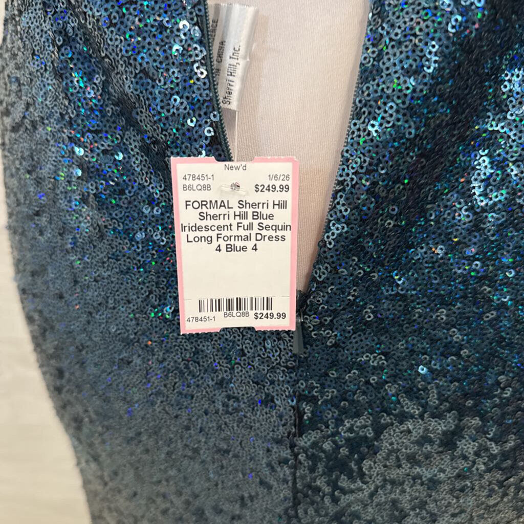 Sherri Hill Blue Iridescent Full Sequin Long Formal Dress 4