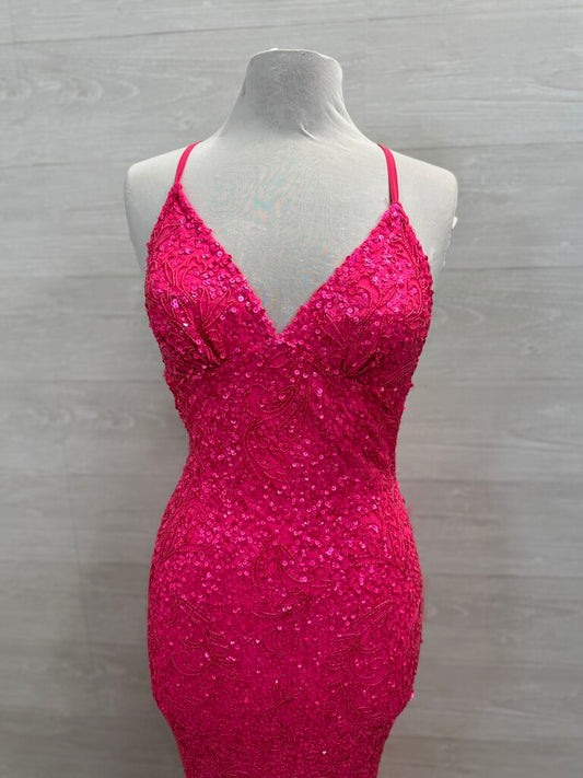 Aleta Hot Pink Full Beaded/ Sequin Long Formal Dress 00