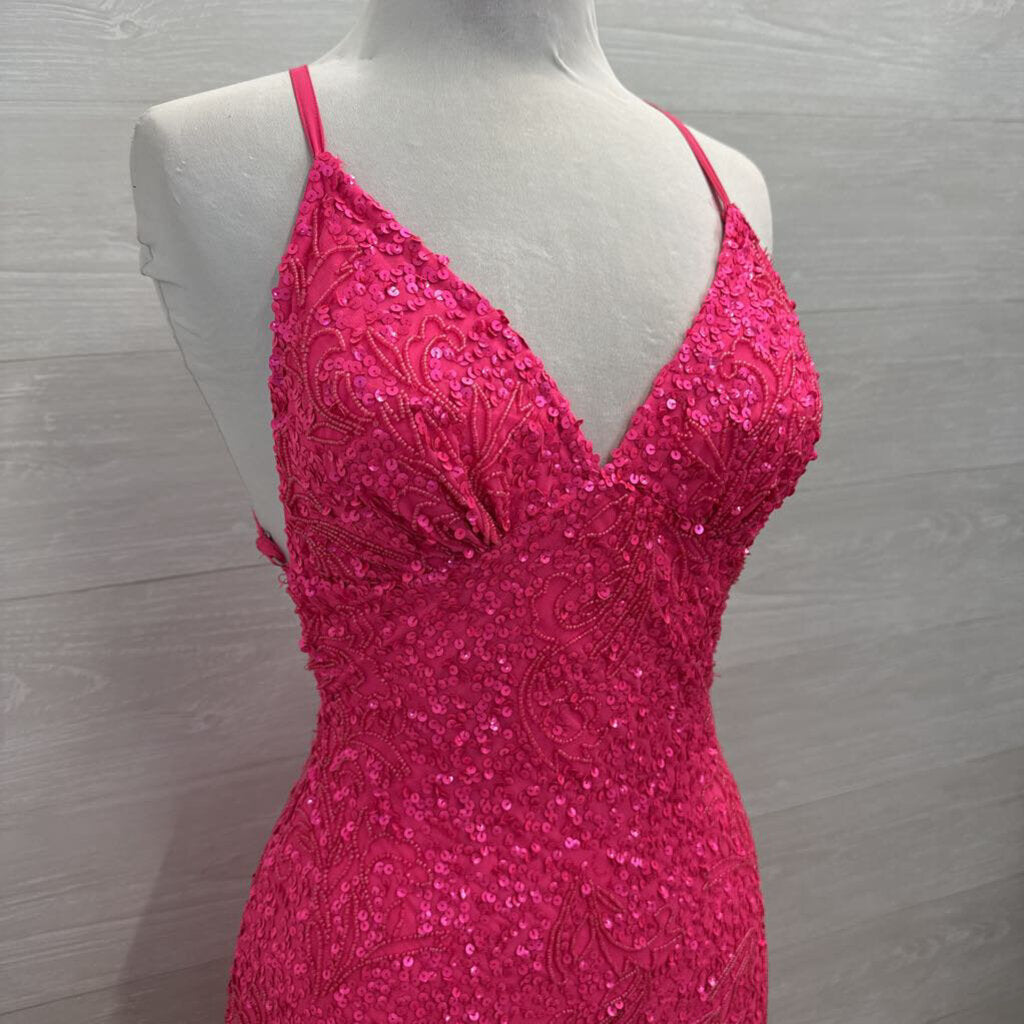 Aleta Hot Pink Full Beaded/ Sequin Long Formal Dress 00