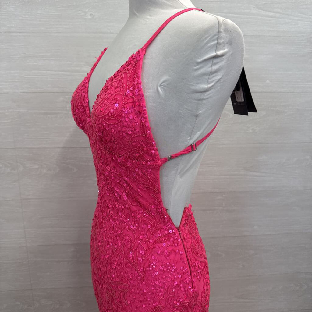 Aleta Hot Pink Full Beaded/ Sequin Long Formal Dress 00