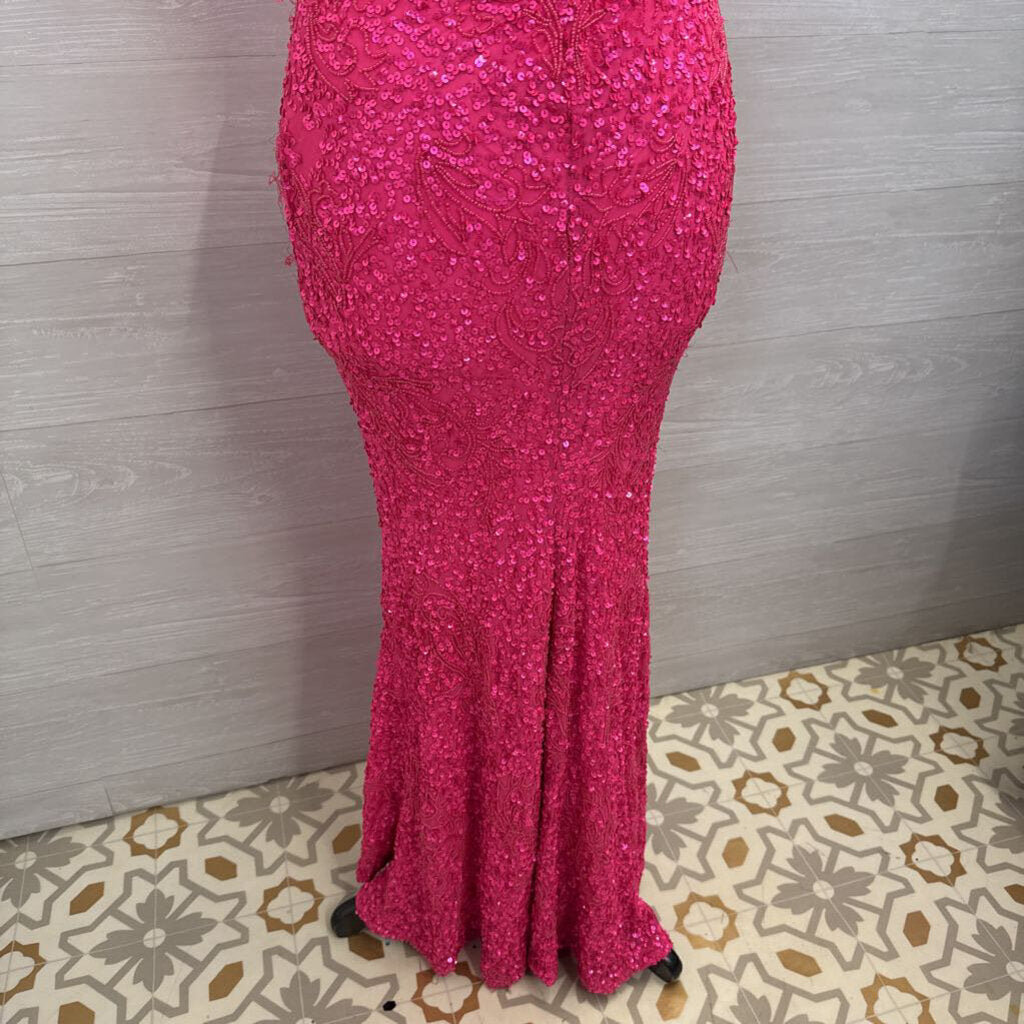 Aleta Hot Pink Full Beaded/ Sequin Long Formal Dress 00