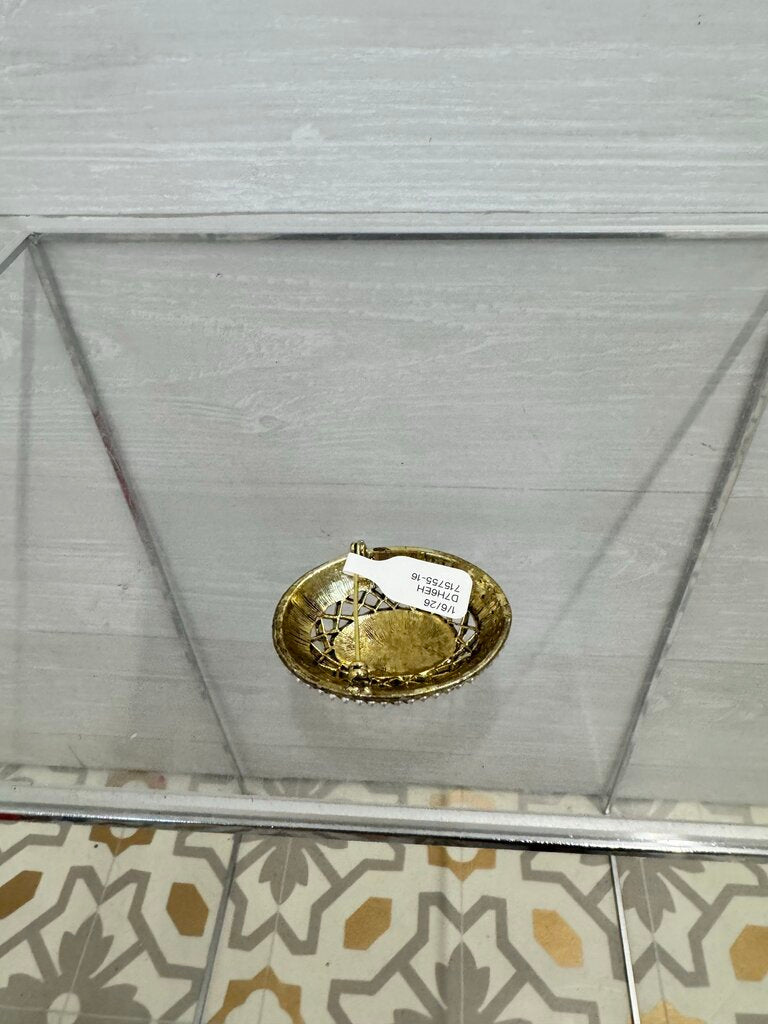 Vintage Green Stone Dome Brooch