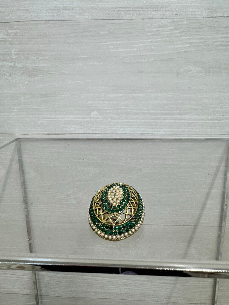 Vintage Green Stone Dome Brooch