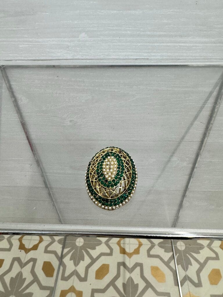Vintage Green Stone Dome Brooch