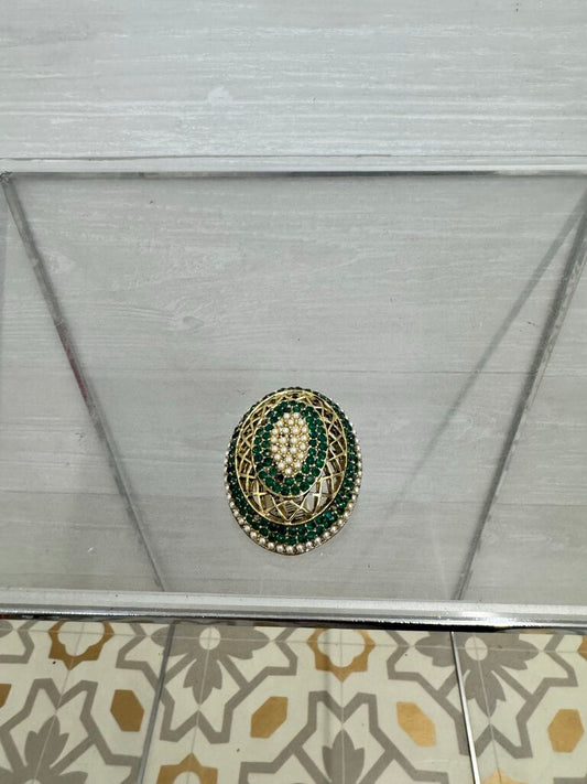 Vintage Green Stone Dome Brooch