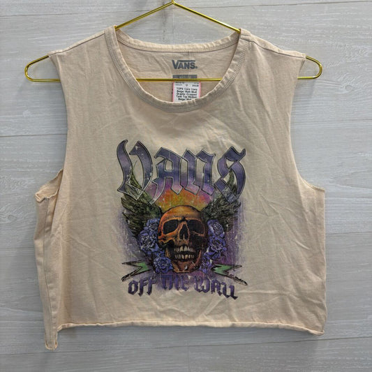 Vans Beige/ Multi Skull Graphic Cropped Tank Top Medium