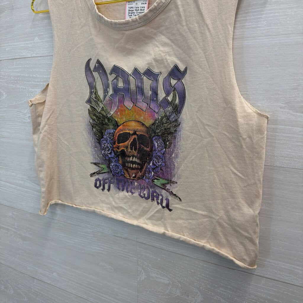 Vans Beige/ Multi Skull Graphic Cropped Tank Top Medium