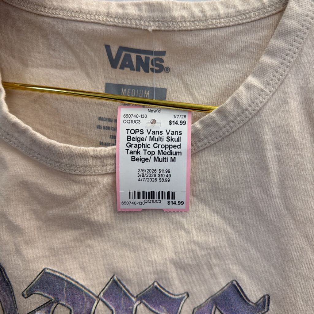 Vans Beige/ Multi Skull Graphic Cropped Tank Top Medium
