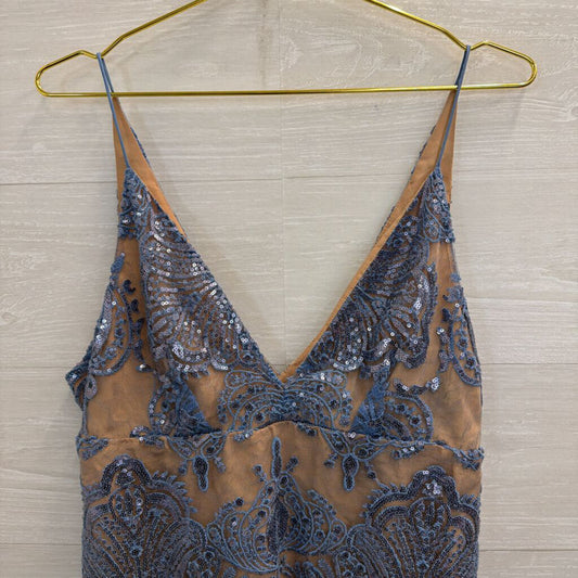 Free People Beige/ Blue Night Shimmers Mini Dress 8