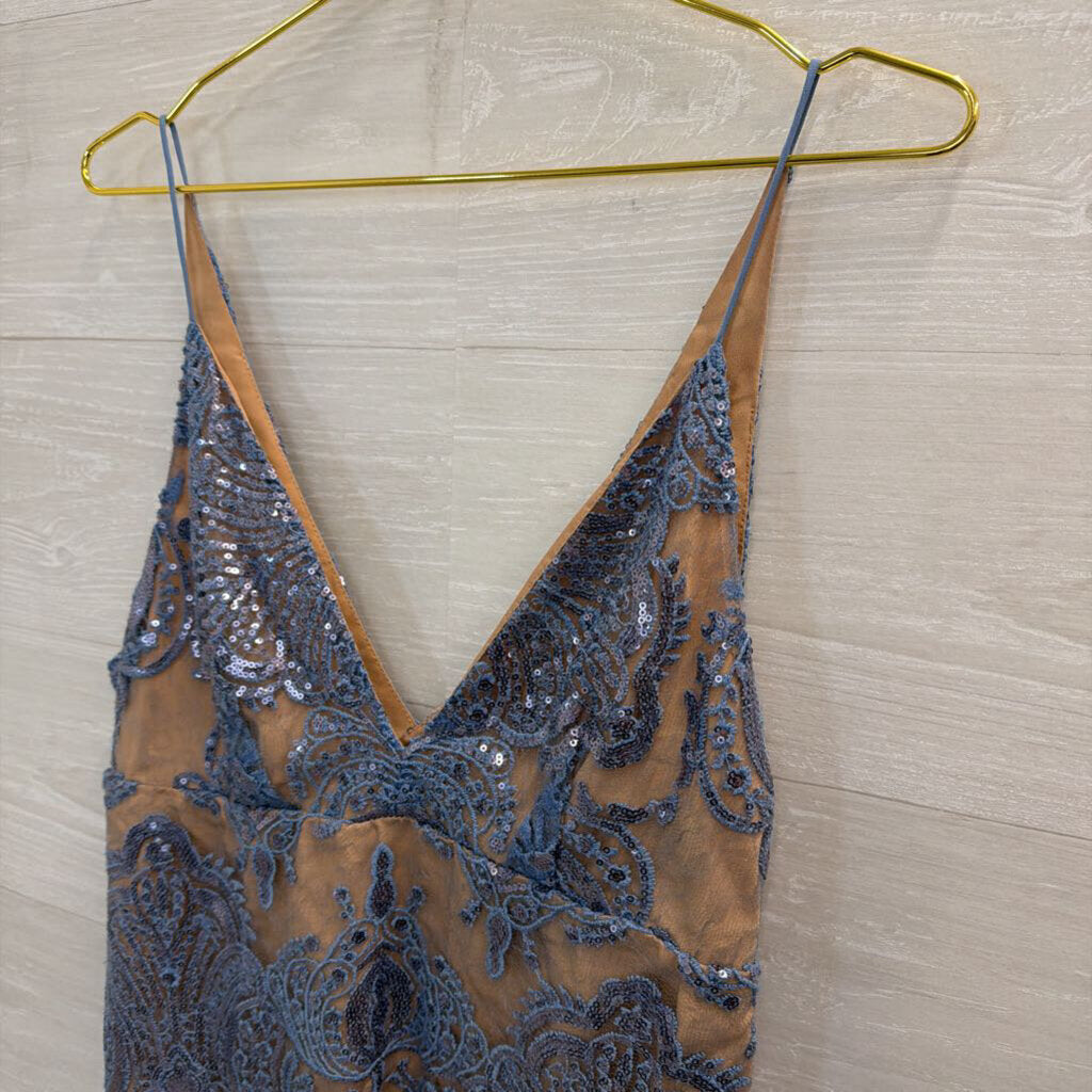 Free People Beige/ Blue Night Shimmers Mini Dress 8