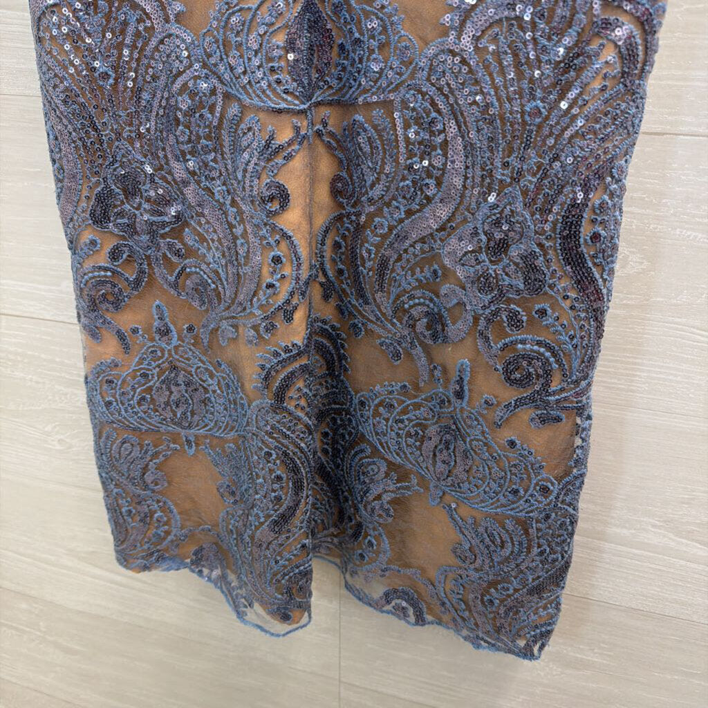 Free People Beige/ Blue Night Shimmers Mini Dress 8