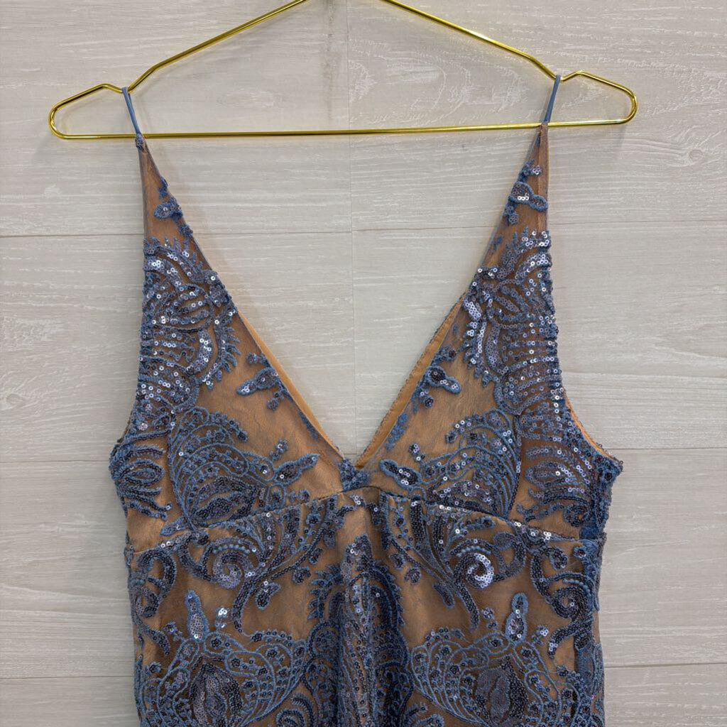 Free People Beige/ Blue Night Shimmers Mini Dress 8