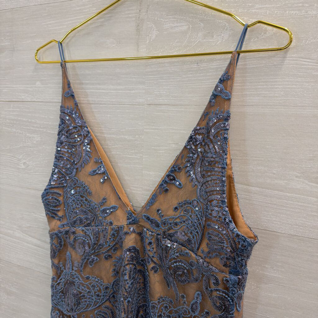 Free People Beige/ Blue Night Shimmers Mini Dress 8