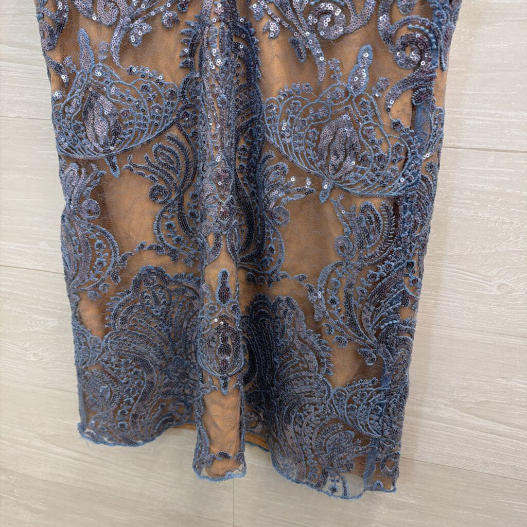 Free People Beige/ Blue Night Shimmers Mini Dress 8