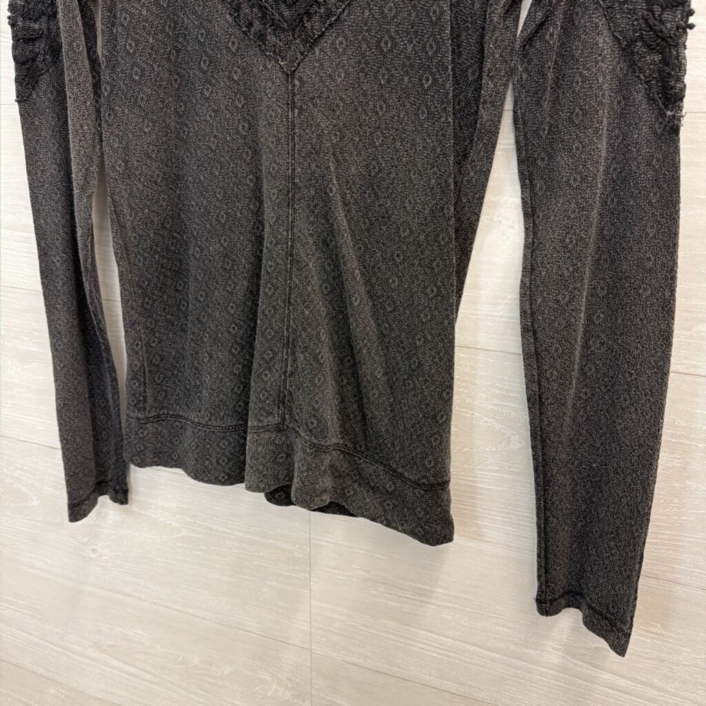Free People Black Embroidered Studded Detail Long Sleeve Top Small