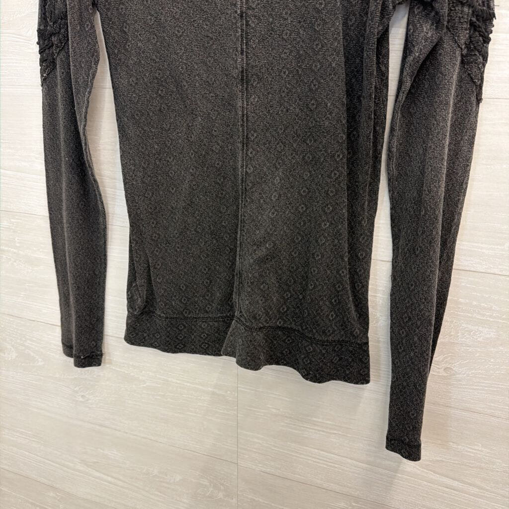 Free People Black Embroidered Studded Detail Long Sleeve Top Small