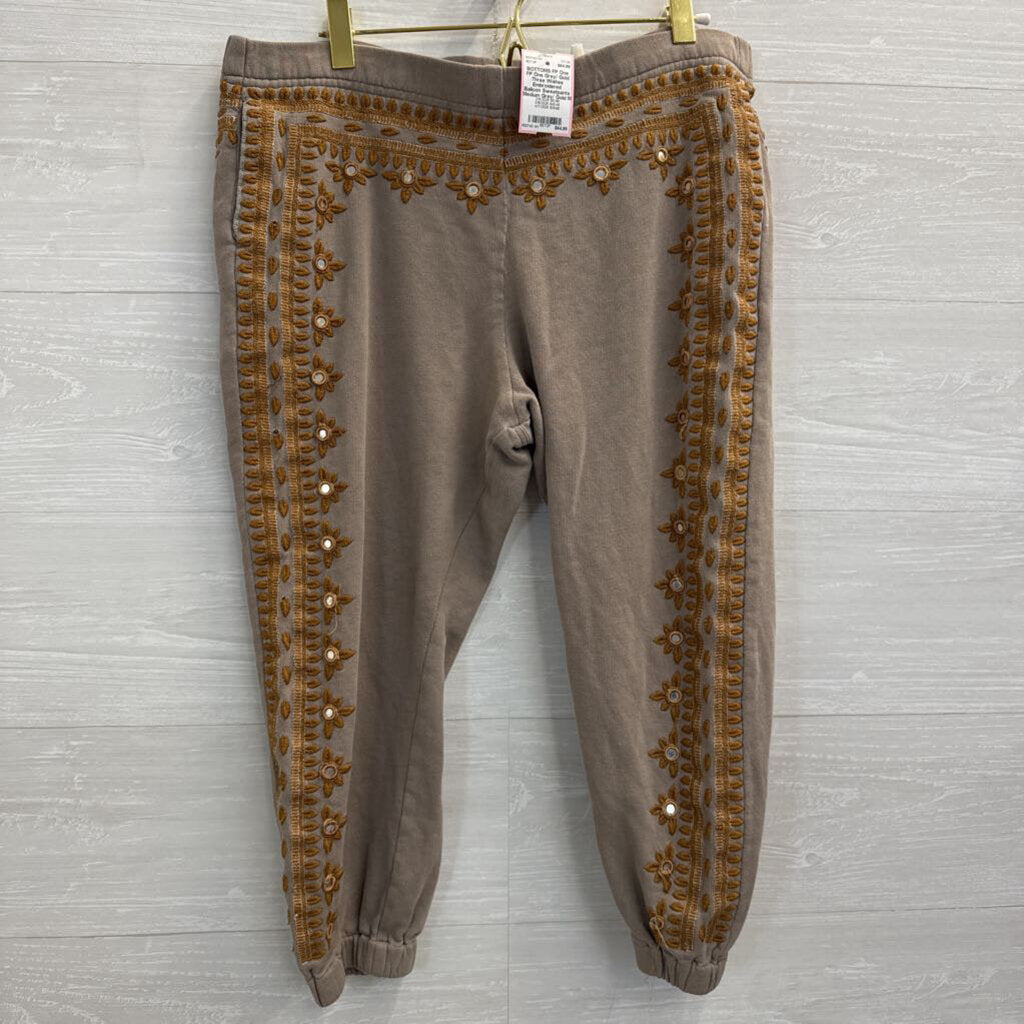 FP One Grey/ Gold Three Wishes Embroidered Balloon Sweatpants Medium