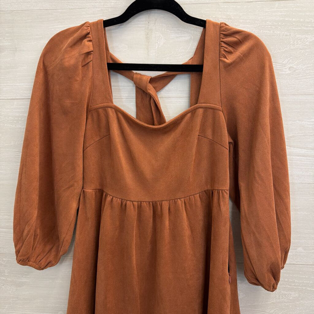 Flying Tomato Burnt Orange Soft Suede Long Puff Sleeve Dress Small