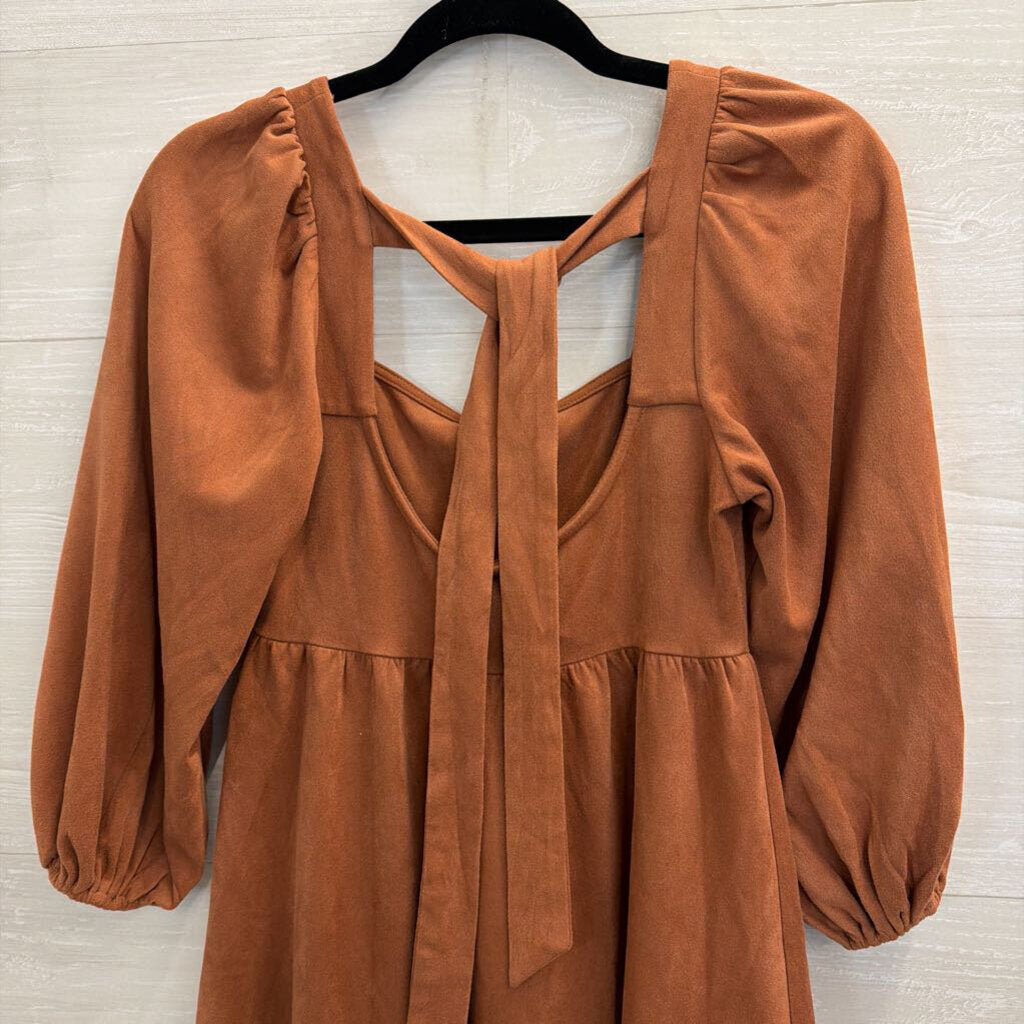 Flying Tomato Burnt Orange Soft Suede Long Puff Sleeve Dress Small