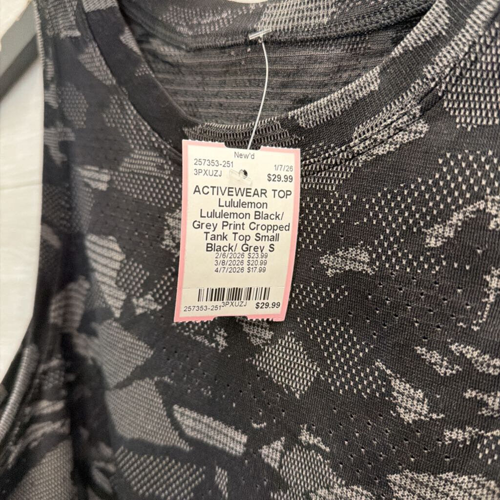 Lululemon Black/ Grey Print Cropped Tank Top Small