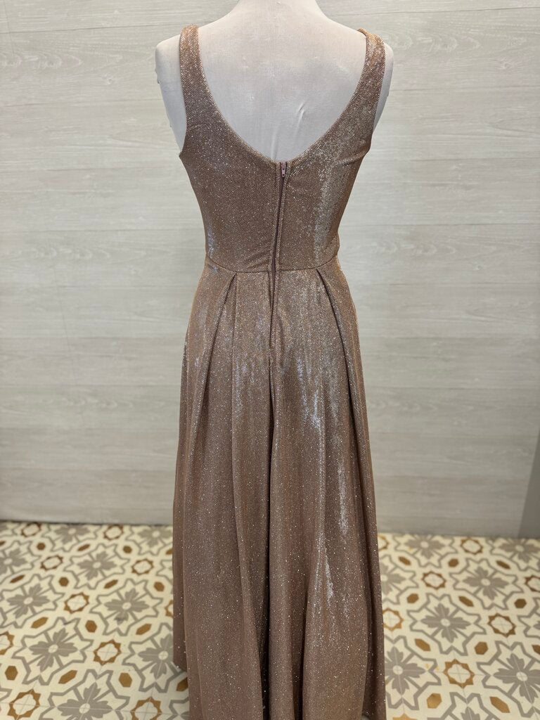 B Smart Blush/ Silver Shimmer A Line Long Formal Dress Small