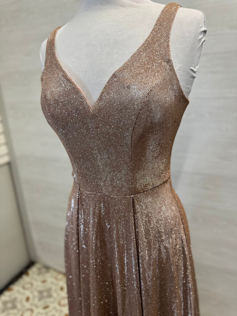 B Smart Blush/ Silver Shimmer A Line Long Formal Dress Small
