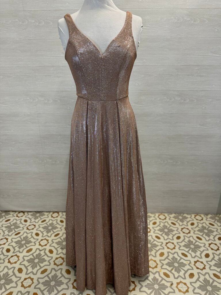 B Smart Blush/ Silver Shimmer A Line Long Formal Dress Small