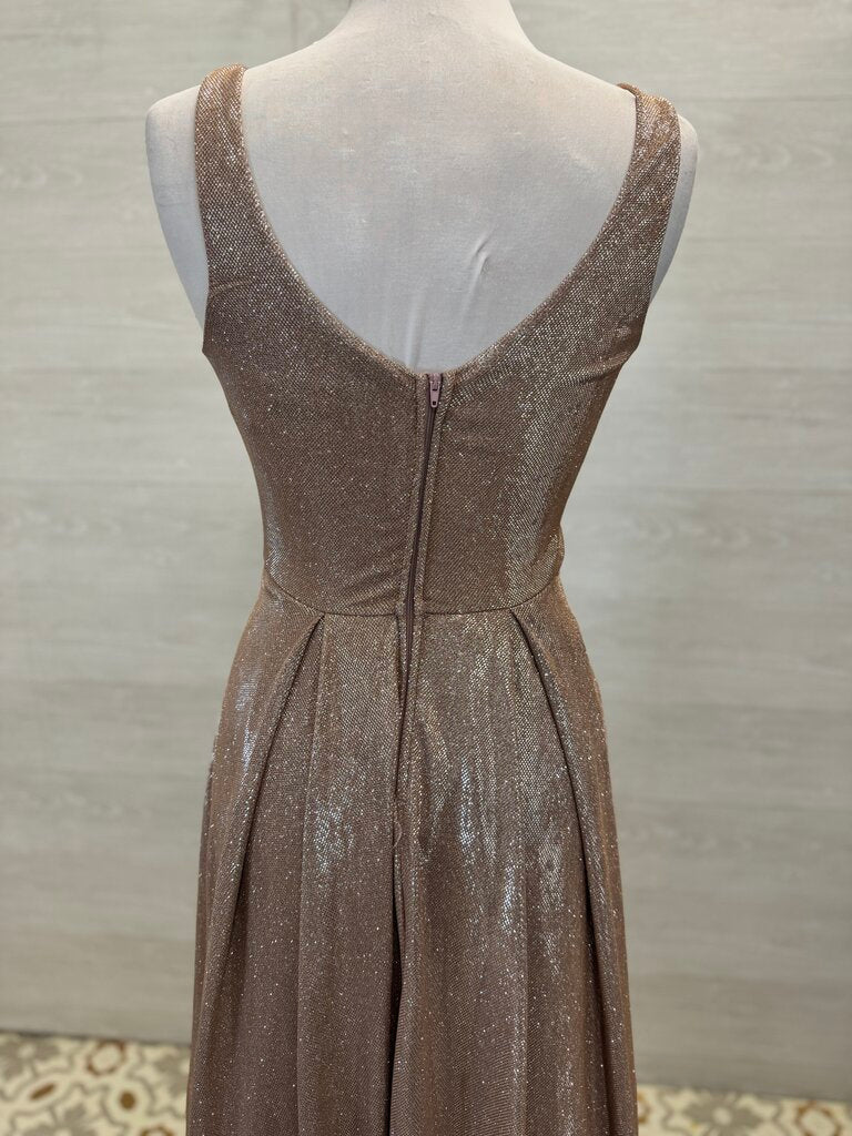 B Smart Blush/ Silver Shimmer A Line Long Formal Dress Small