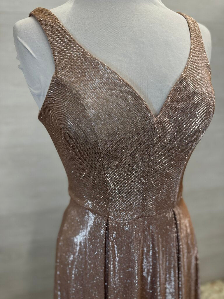 B Smart Blush/ Silver Shimmer A Line Long Formal Dress Small
