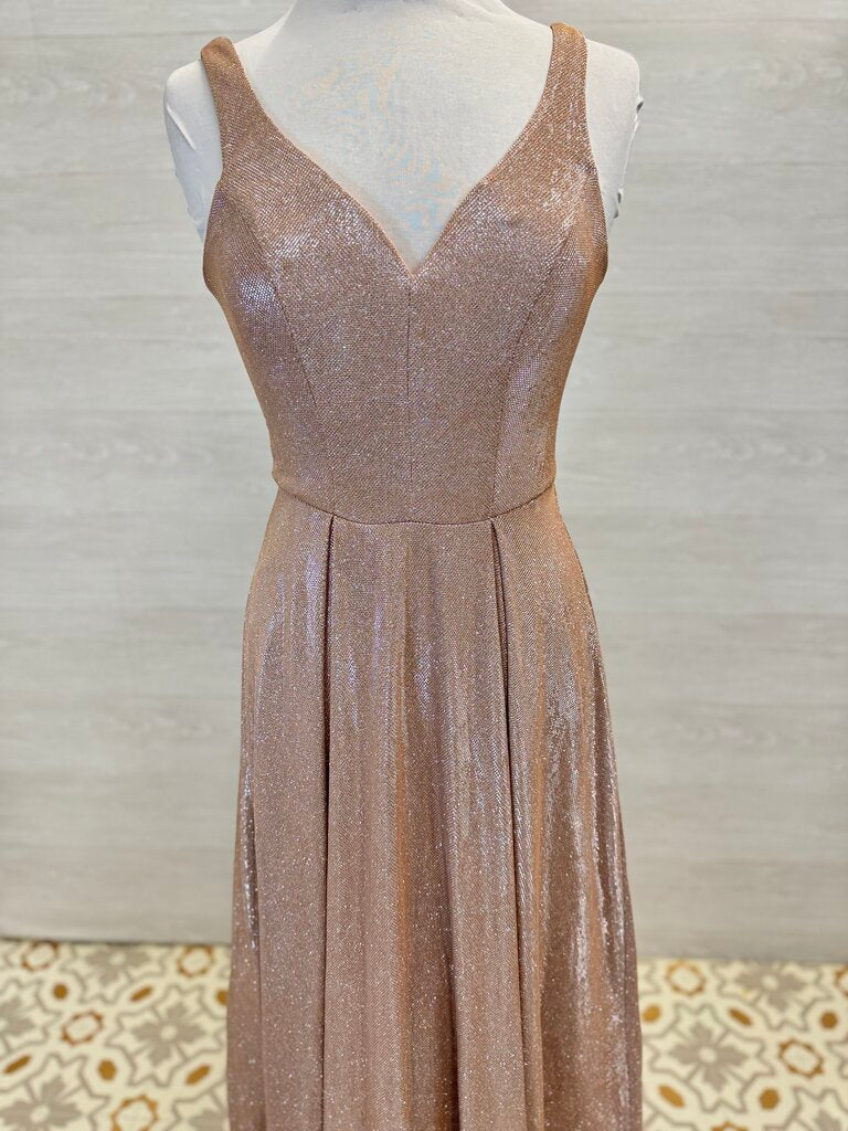B Smart Blush/ Silver Shimmer A Line Long Formal Dress Small