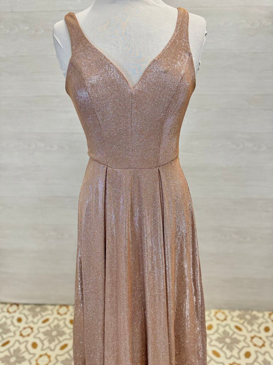 B Smart Blush/ Silver Shimmer A Line Long Formal Dress Small