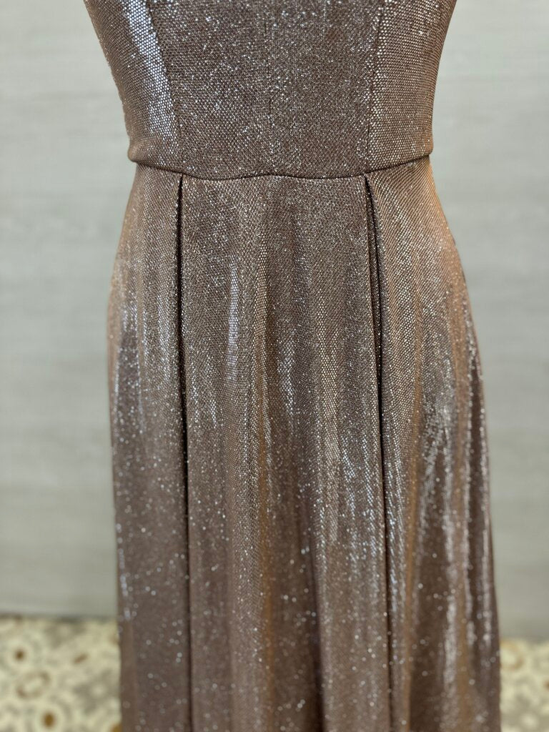 B Smart Blush/ Silver Shimmer A Line Long Formal Dress Small
