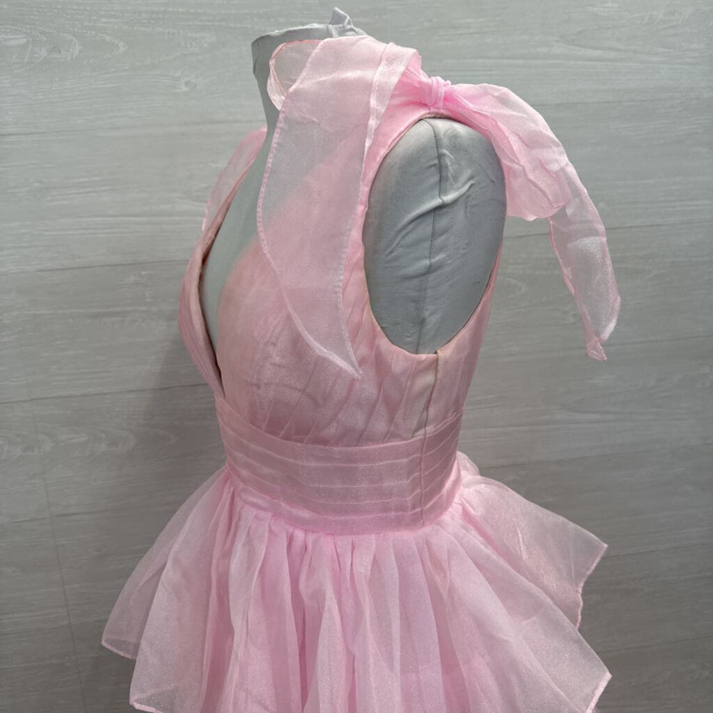 Pink Layered Skirt Bow Strap Detail Long Formal Dress 8