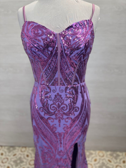 Purple Sequin Print Long Formal Dress 6