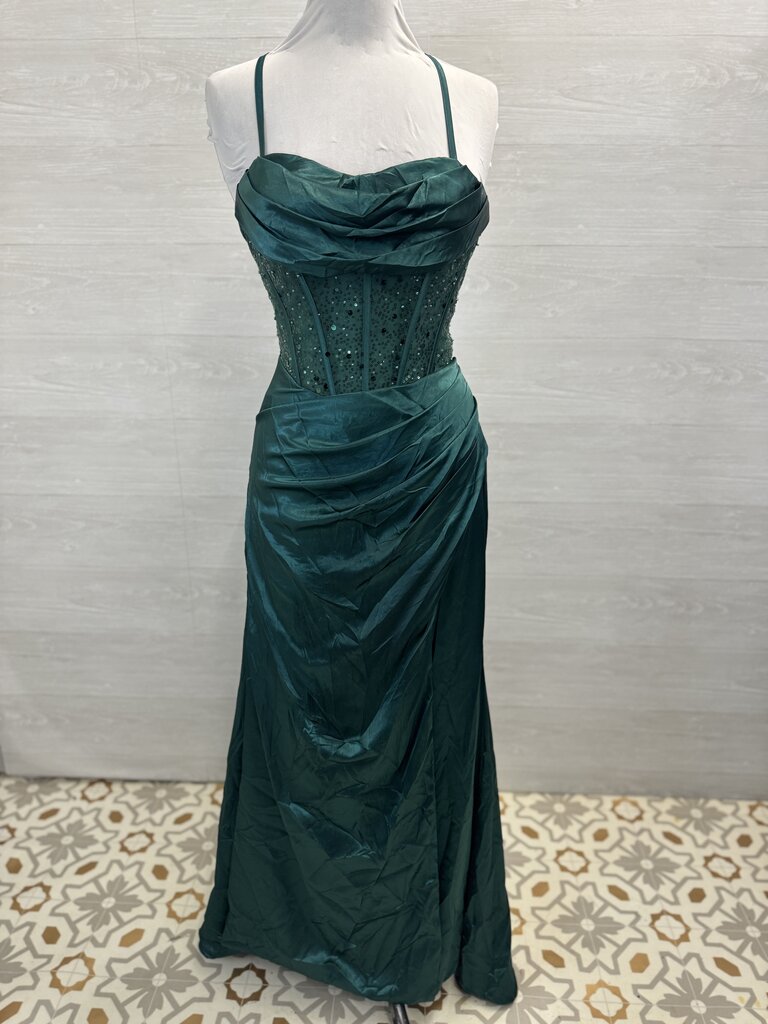 Green Silky Corset Top Long Formal Dress 6