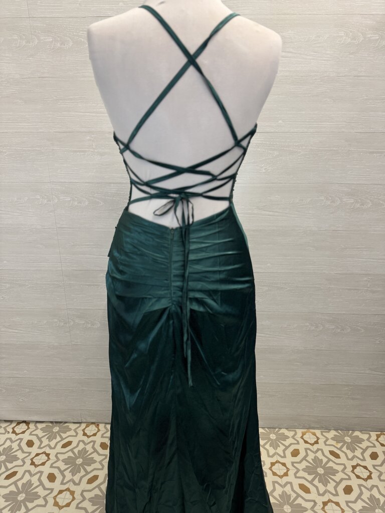 Green Silky Corset Top Long Formal Dress 6