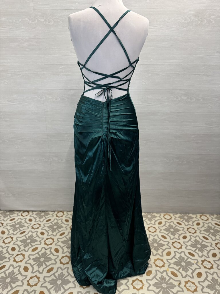 Green Silky Corset Top Long Formal Dress 6