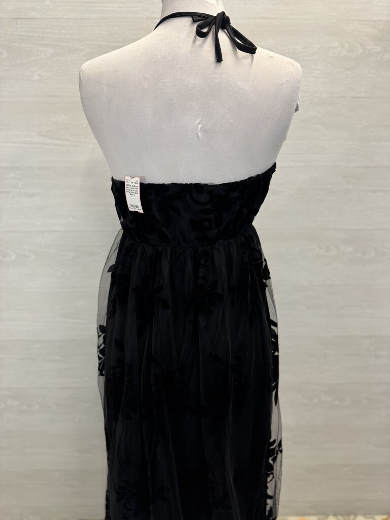 Black Velvet Print Halter Neck Long Formal Dress Small