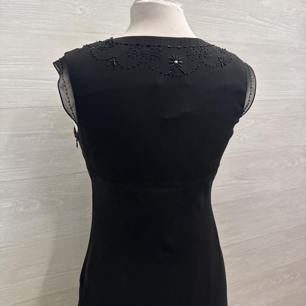 Papell Black Cap Sleeve Beaded Detail Midi Dress 6P