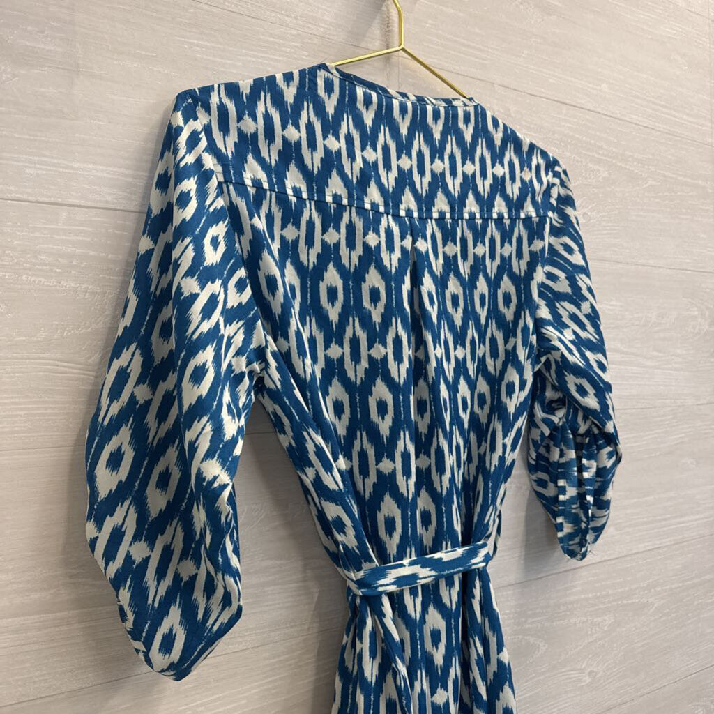 Maeve Blue/ White Print Tie Waist Button Front Dress Small
