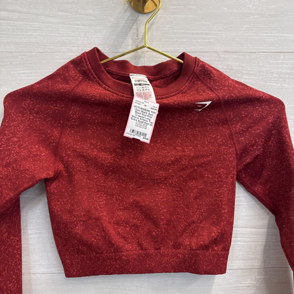Gym Shark Red Print Cropped Long Sleeve Athletic Top Extra Small