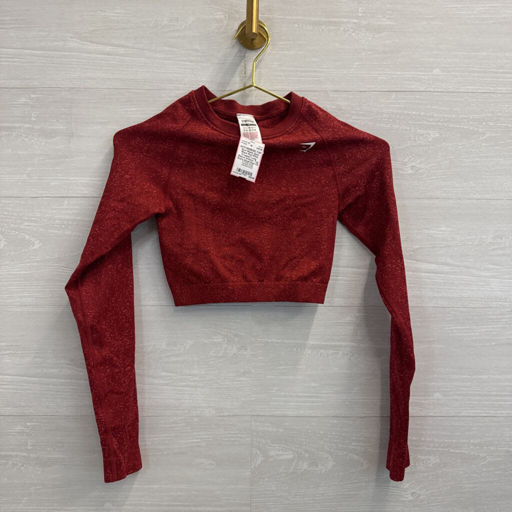 Gym Shark Red Print Cropped Long Sleeve Athletic Top Extra Small