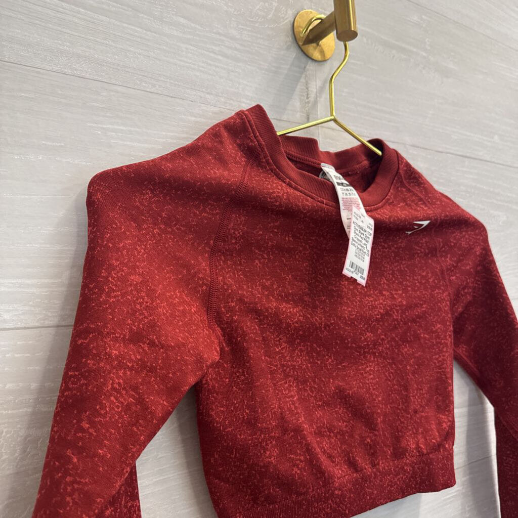 Gym Shark Red Print Cropped Long Sleeve Athletic Top Extra Small