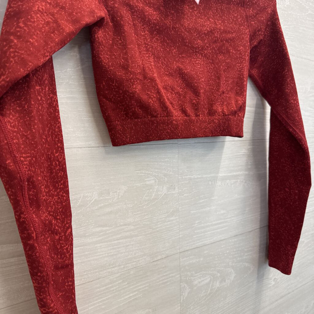 Gym Shark Red Print Cropped Long Sleeve Athletic Top Extra Small