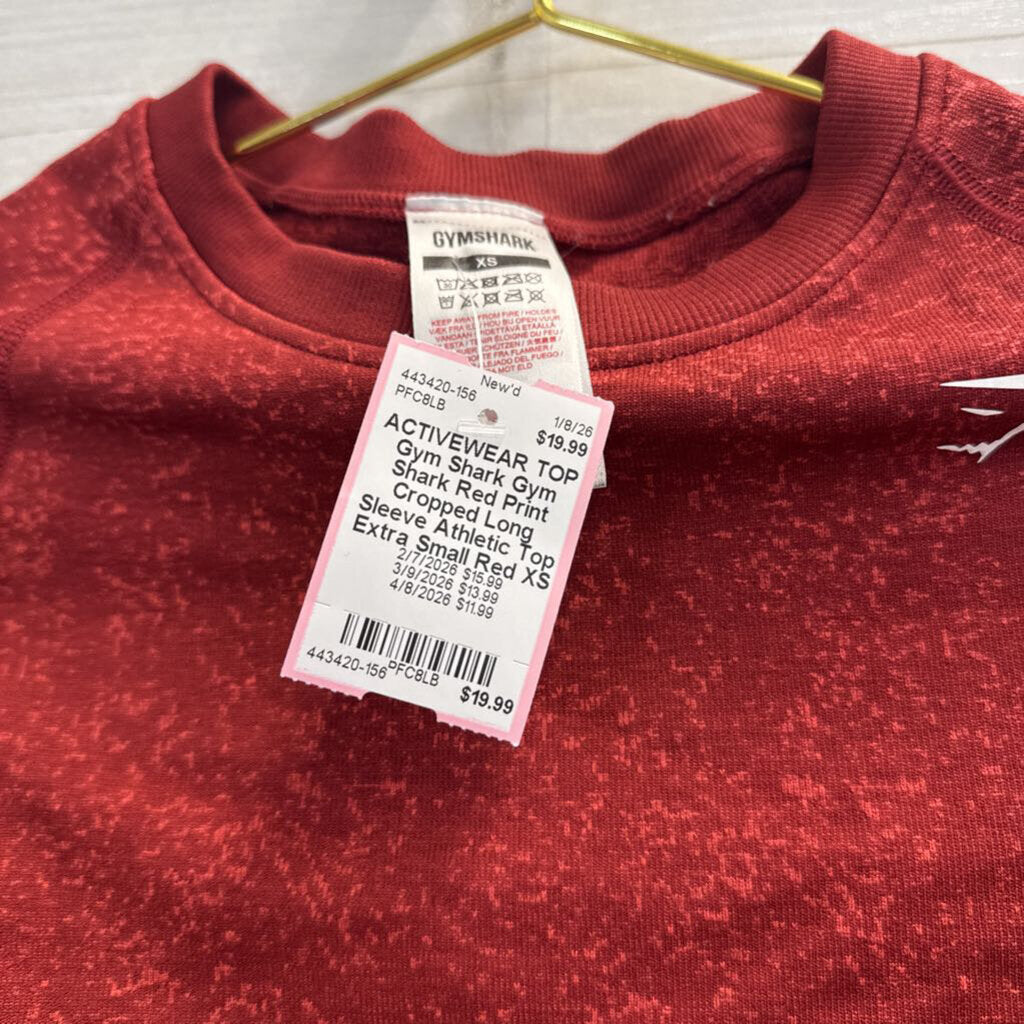 Gym Shark Red Print Cropped Long Sleeve Athletic Top Extra Small